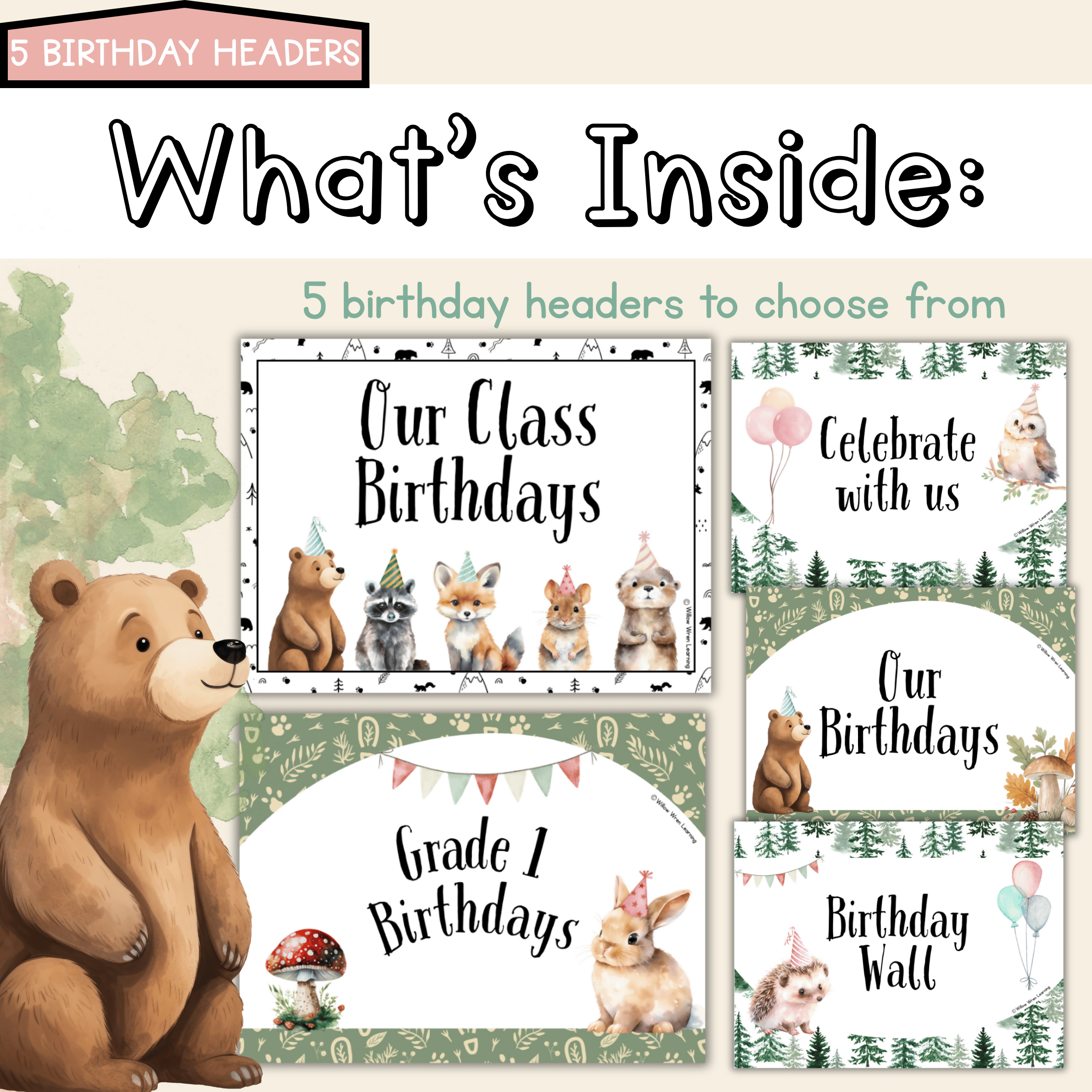 Forest Friends Birthday Board | Editable Birthday Pack Decor Woodlands
