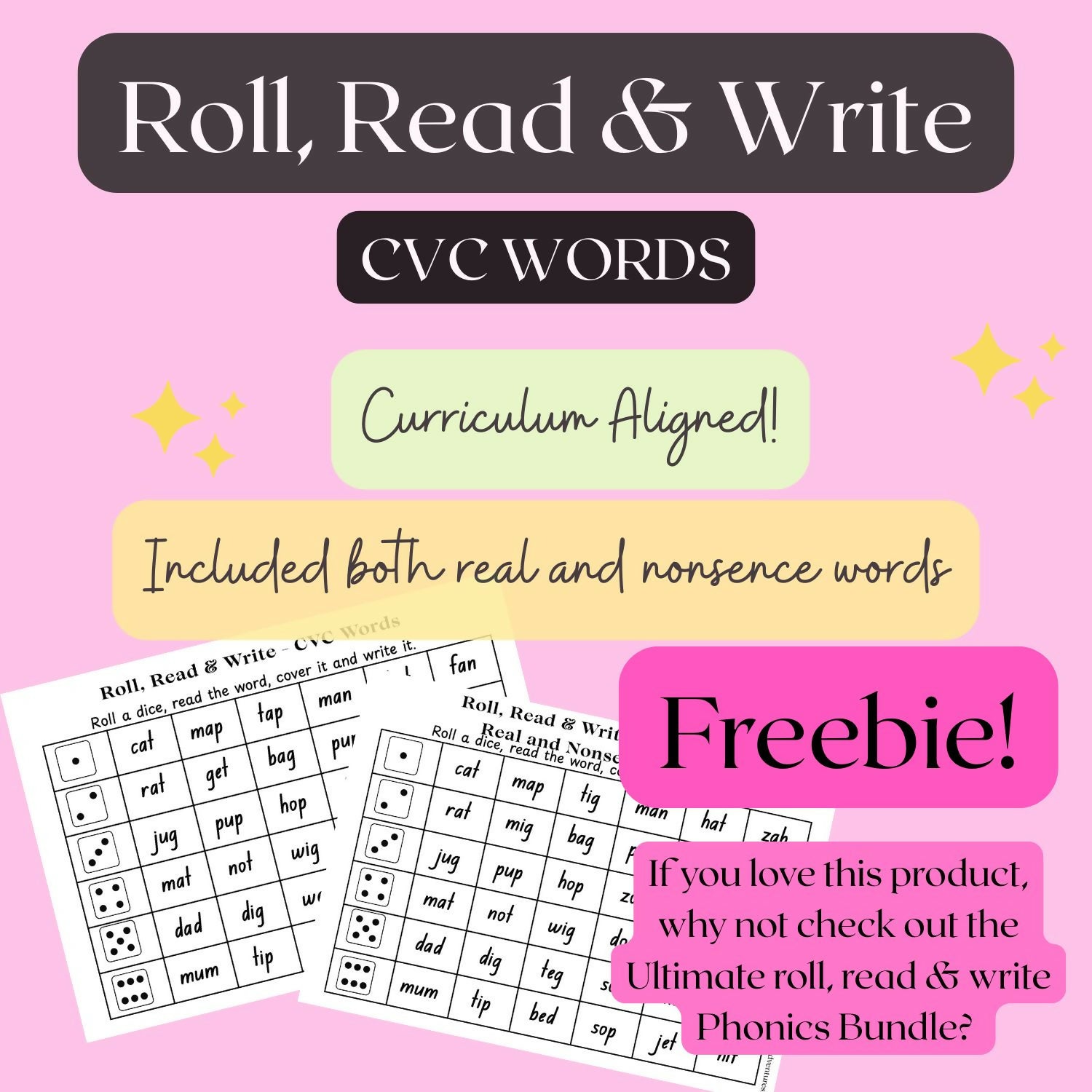Roll, Read and Write - CVC + CVCe Word Game | Literacy Based | Low Prep Activity