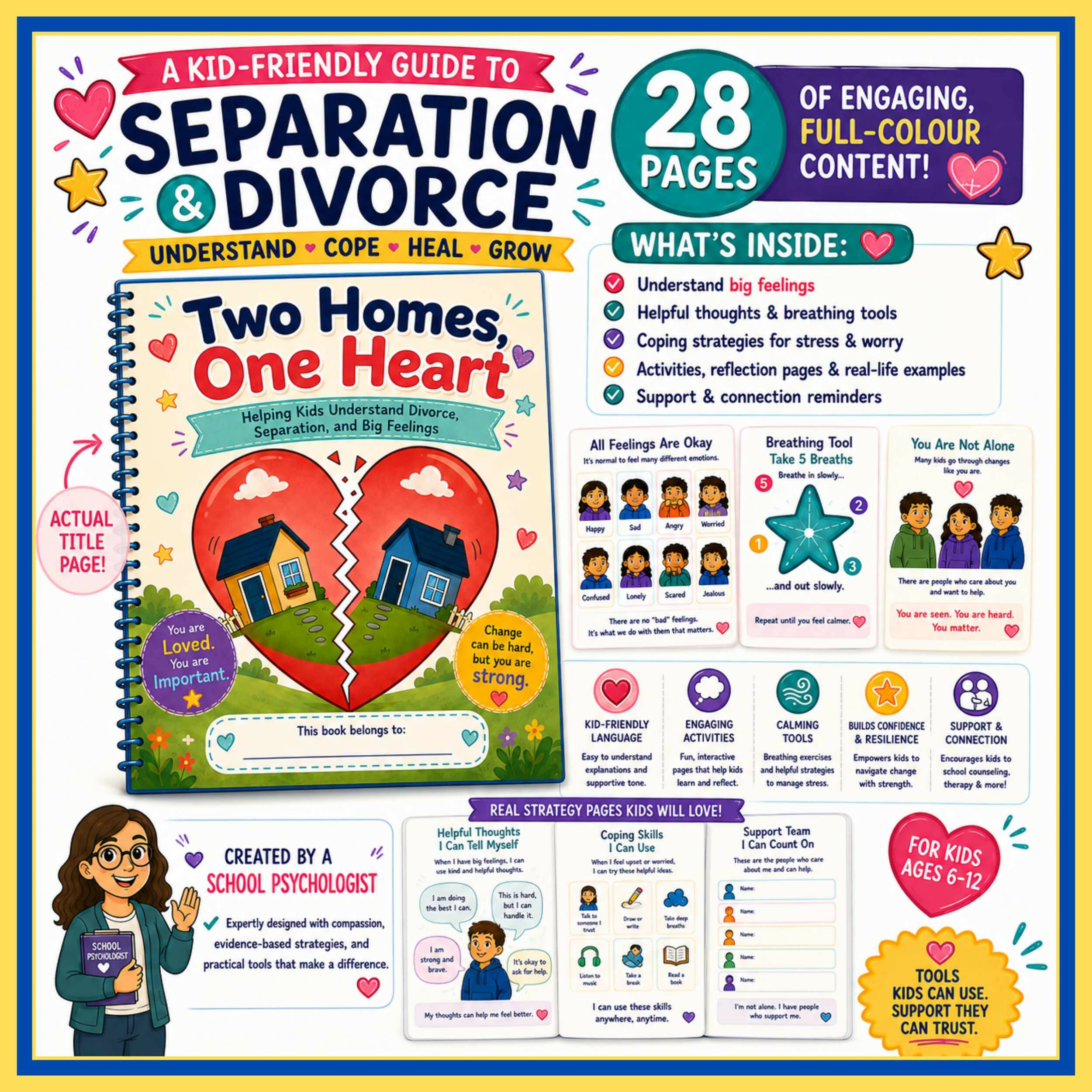 Divorce & Separation Workbook for Kids | Coping Skills, Feelings Activities SEL