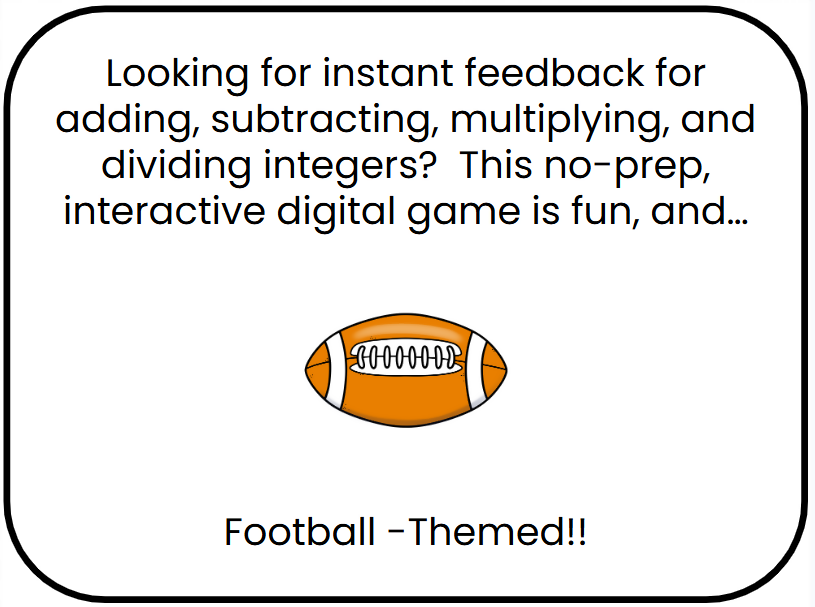 Football-Themed Integer Slide Game - Google Slides and Power Point