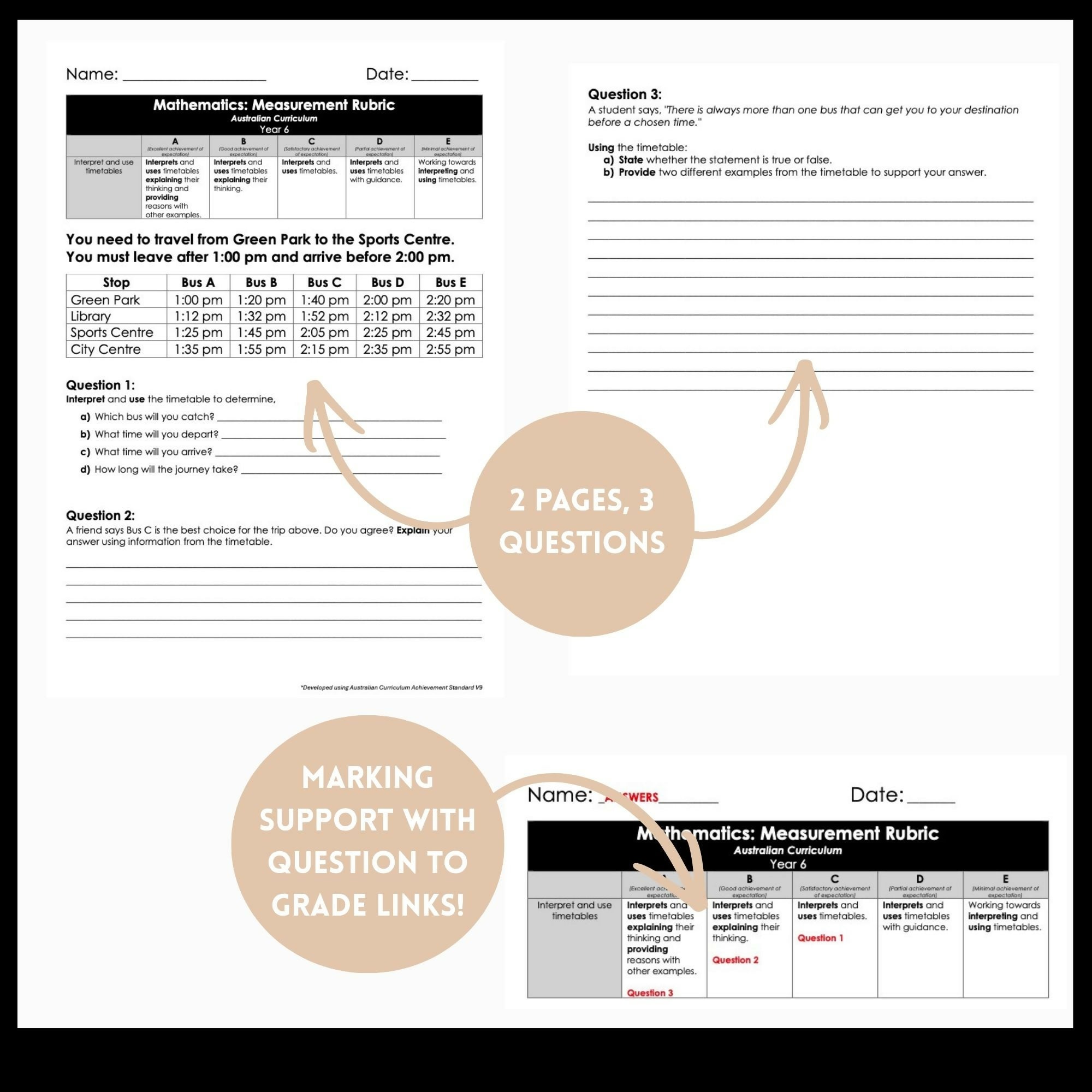 Year 6 Maths Time Assessment | Timetables | Australian Curriculum V9