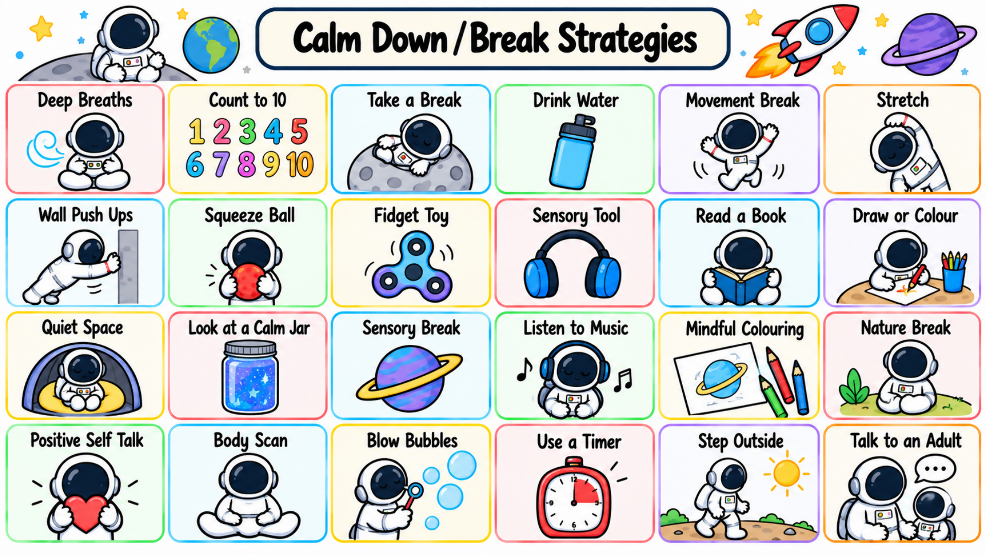 Space Visual Timetable & Support Cards | Primary Visual Supports