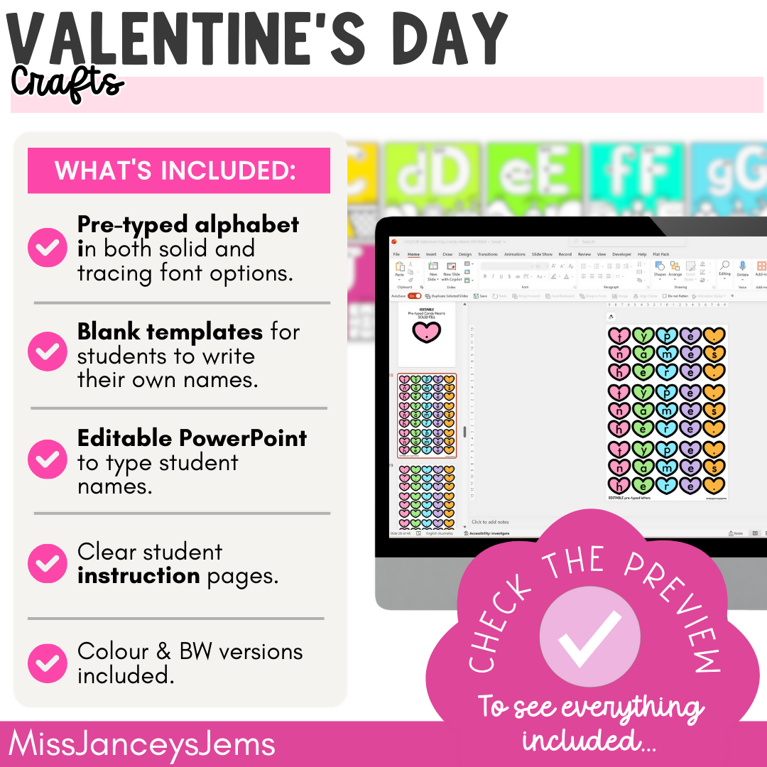 Valentines Day Name Craft I No Prep February Craft Activities and Bulletin Board