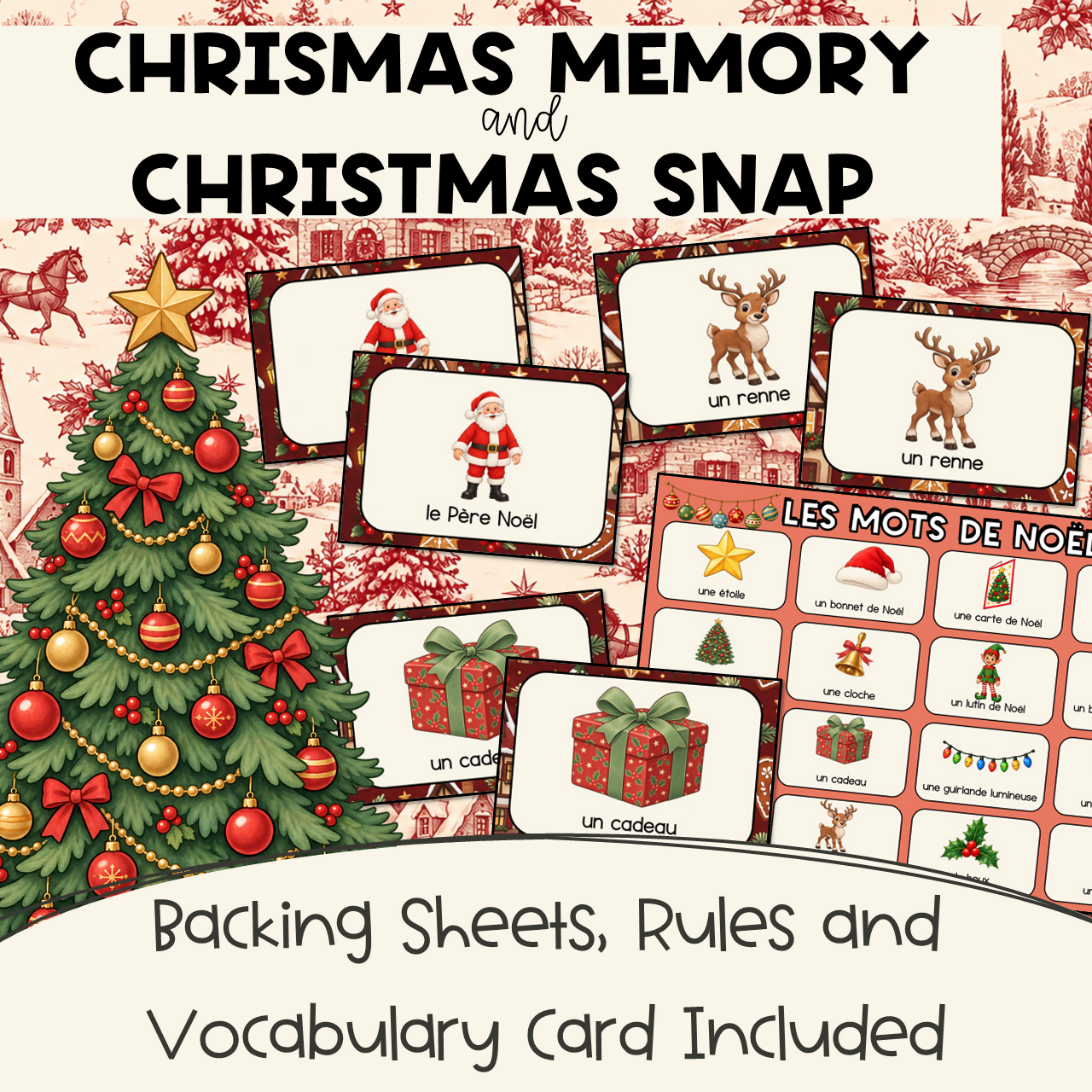 French Christmas Games | Noël Vocabulary | Memory, Snap, Five in a Row & Who am I?