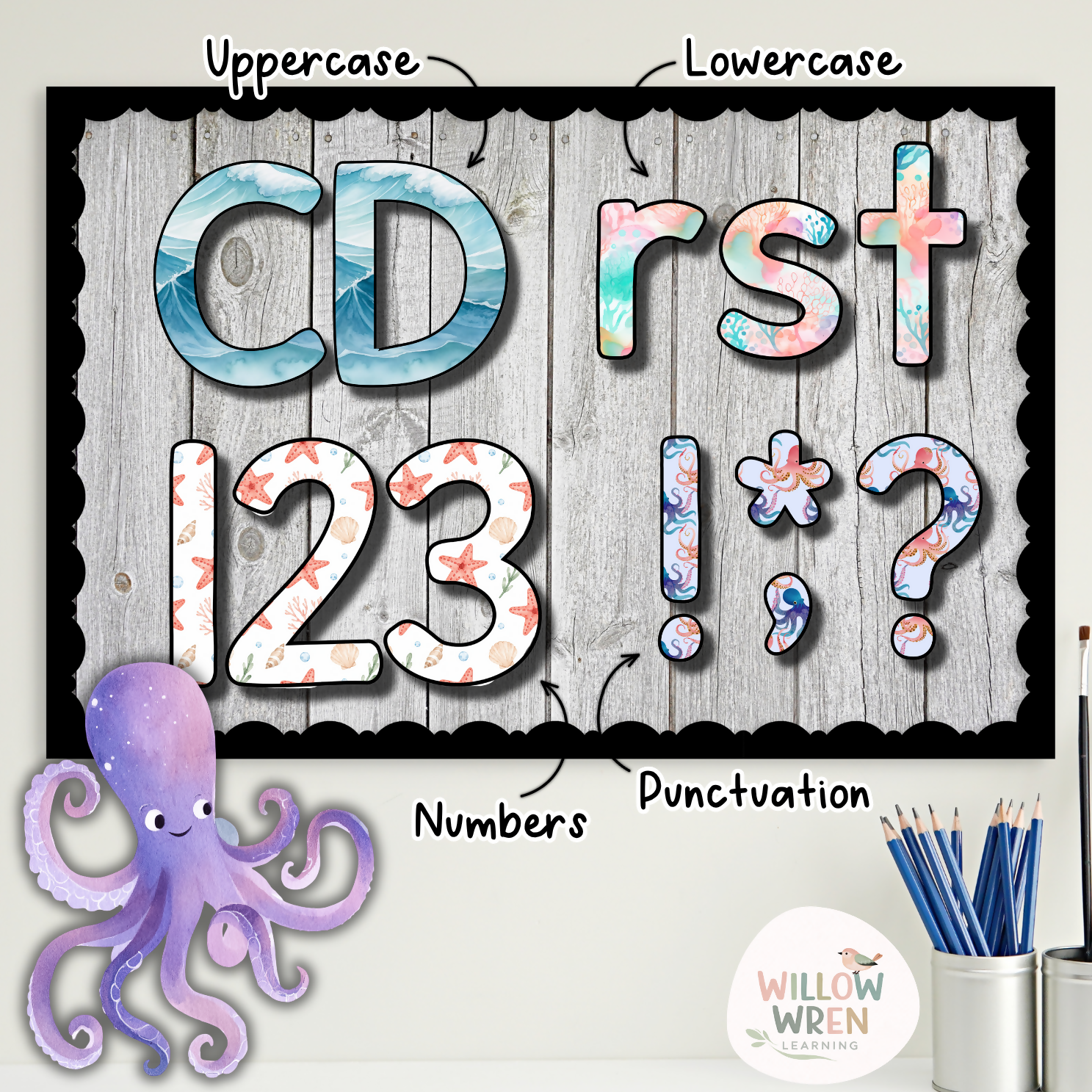 Ocean Blue Bulletin Board Letters | Editable Lettering Pack Decor Sea