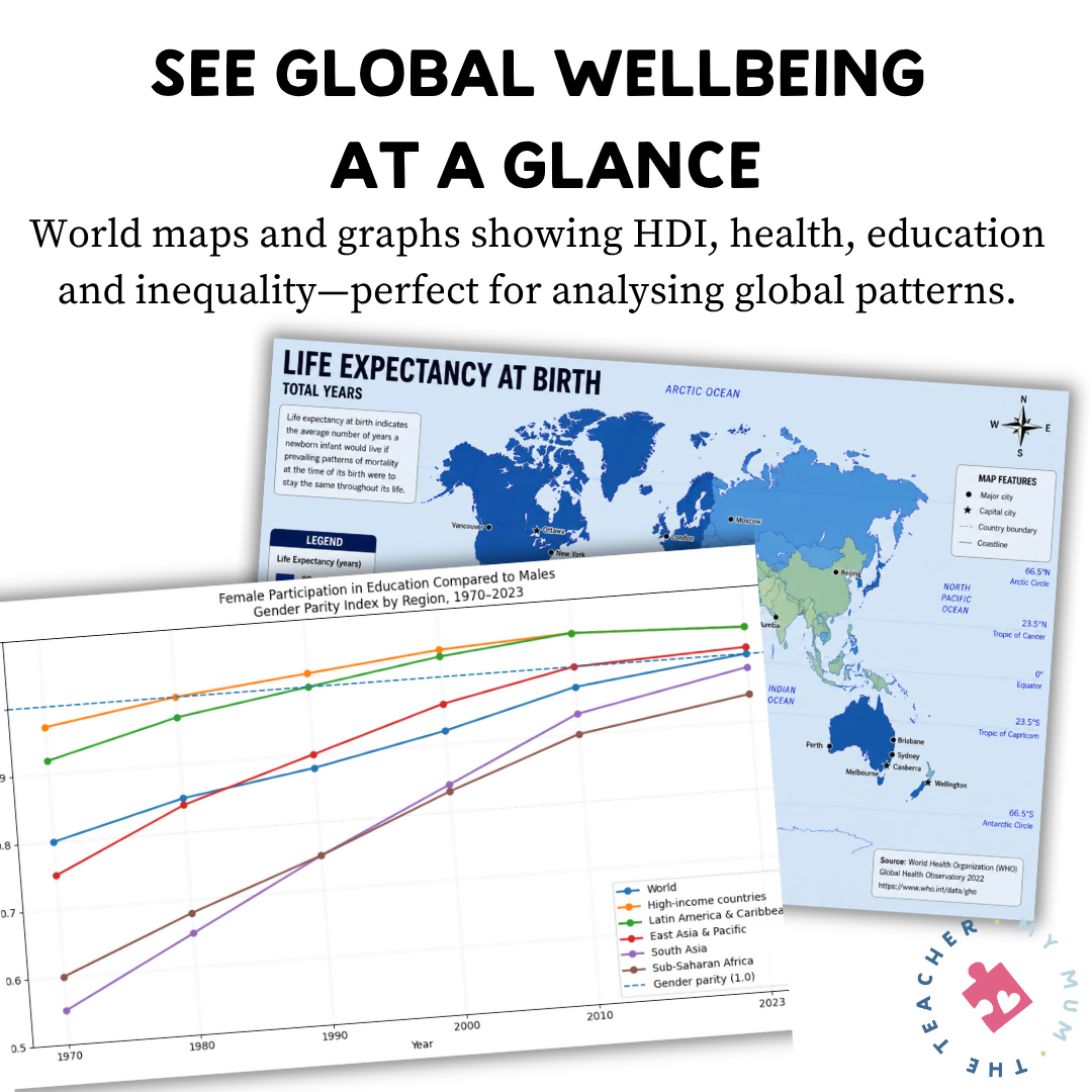 Human Wellbeing Map & Graph Posters | Year 9/10 Geography | NSW & AUS Curriculum