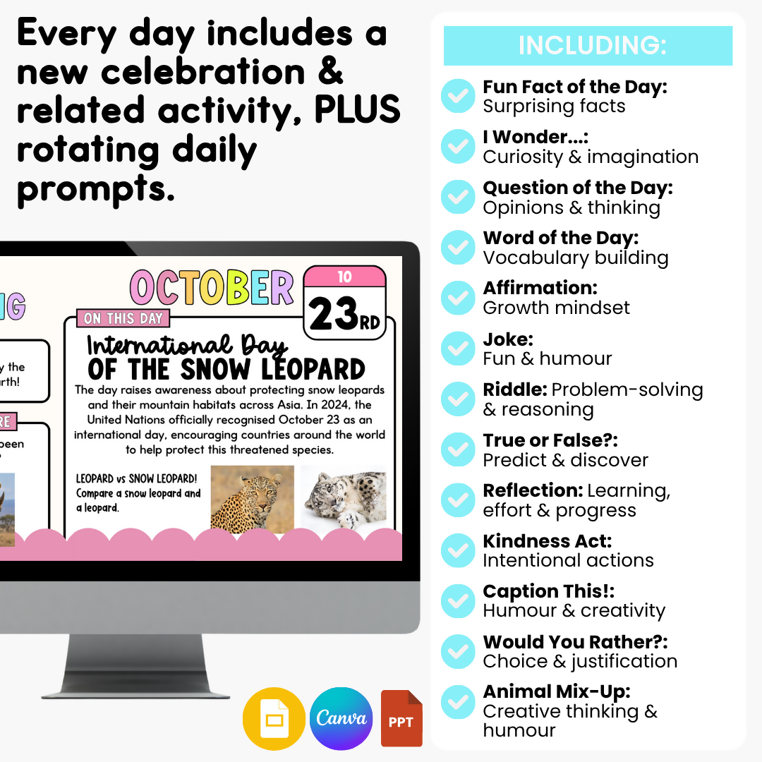 October Daily Slides & Morning Work | No Prep Morning Meeting Activities I Year 3 & 4