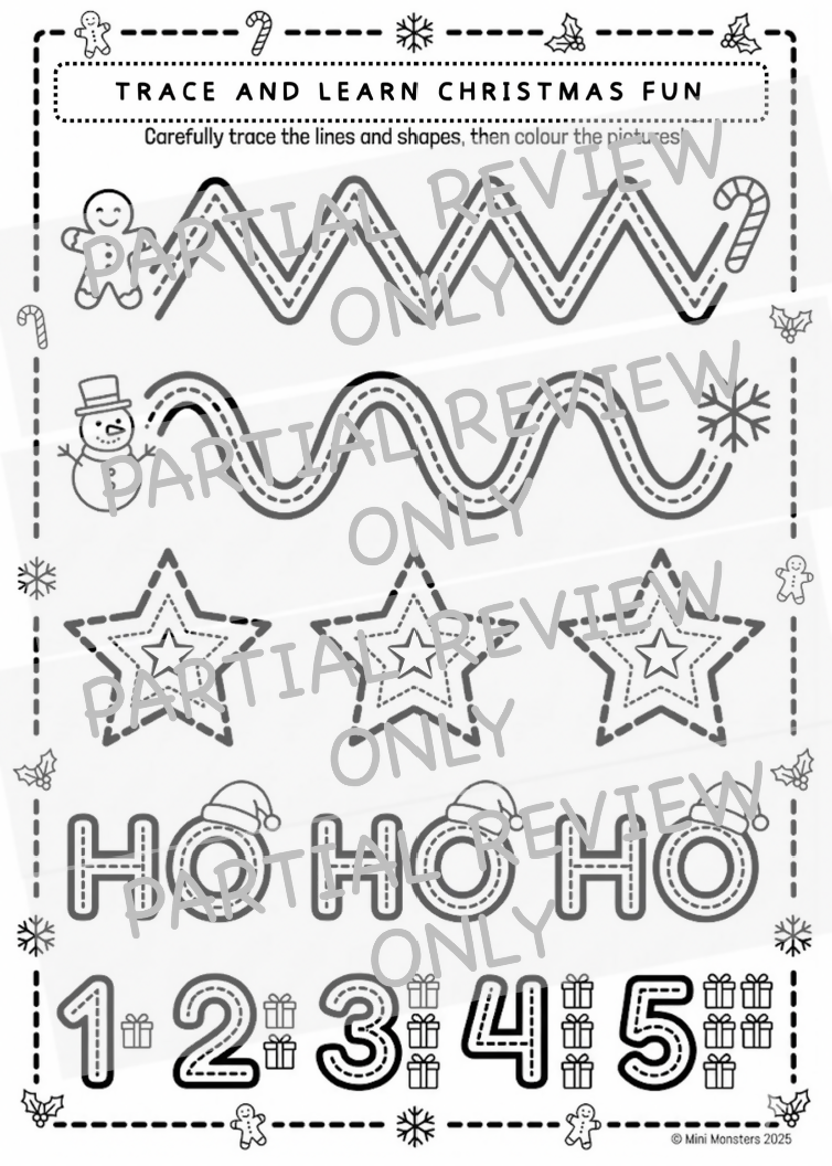 Prep Year 1 Year 2 Christmas Tracing and Fine Motor Worksheets Pre Writing Pencil Control