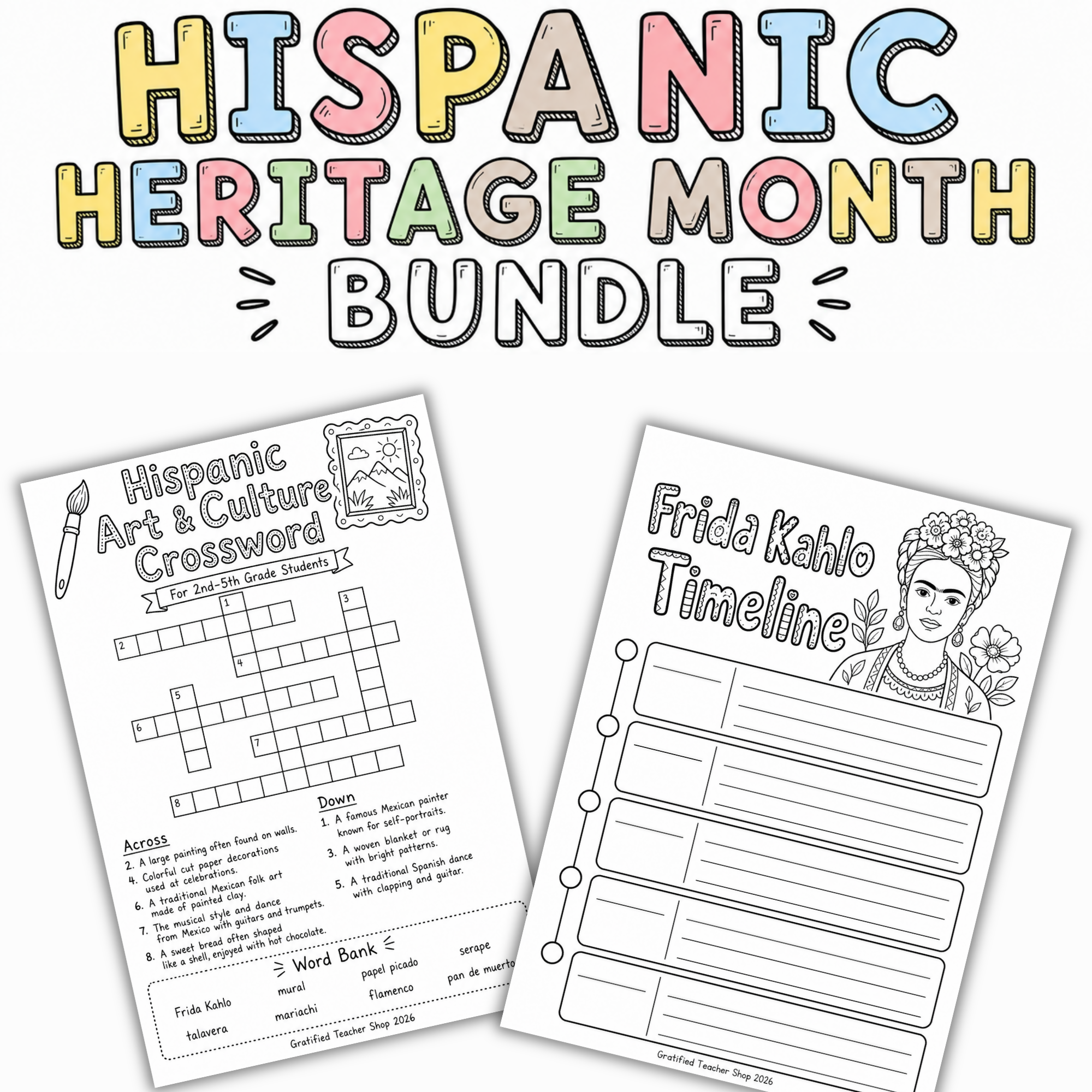 Hispanic Heritage Month Worksheets Bundle - 100 No-Prep Activities for 2nd-5th Grade