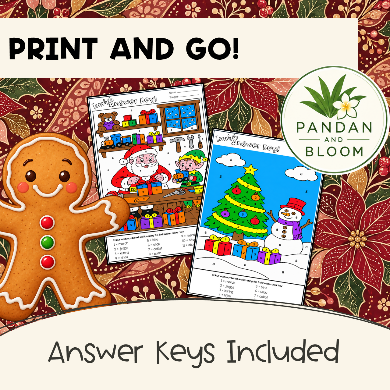 FREE Indonesian Christmas Colour by Number | Colours Vocabulary Worksheets