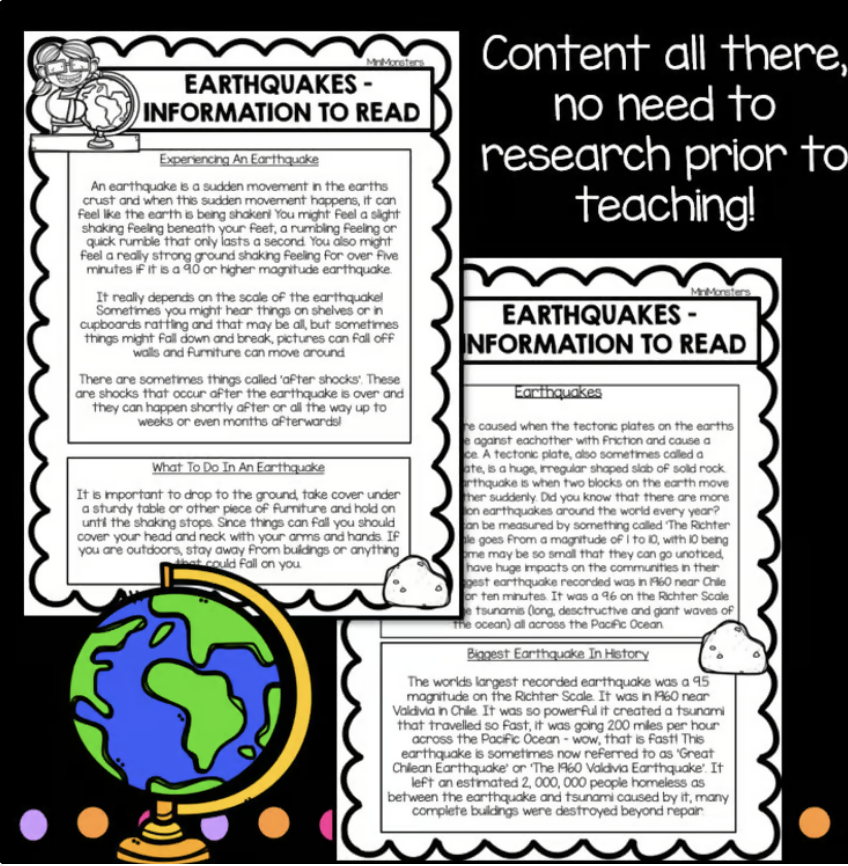Earthquakes Worksheets | Australian Curriculum Science Years 3 to 6 | Earth and Space Sciences