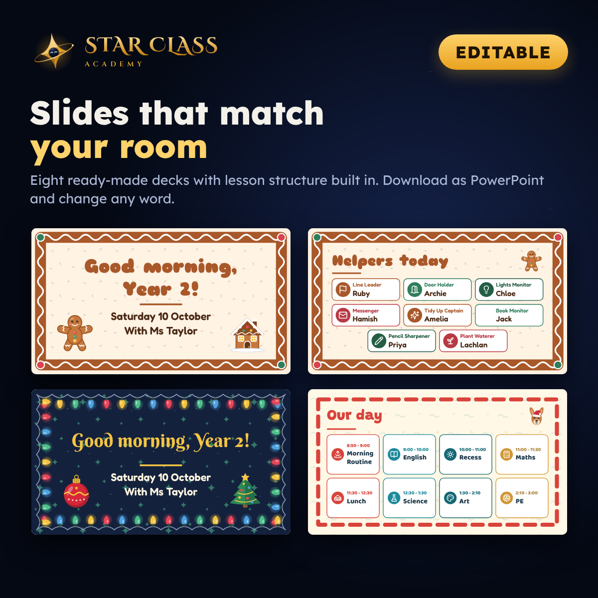 Christmas Classroom Decor | Editable Name Labels, Door Display & Awards | Prep to Year 6