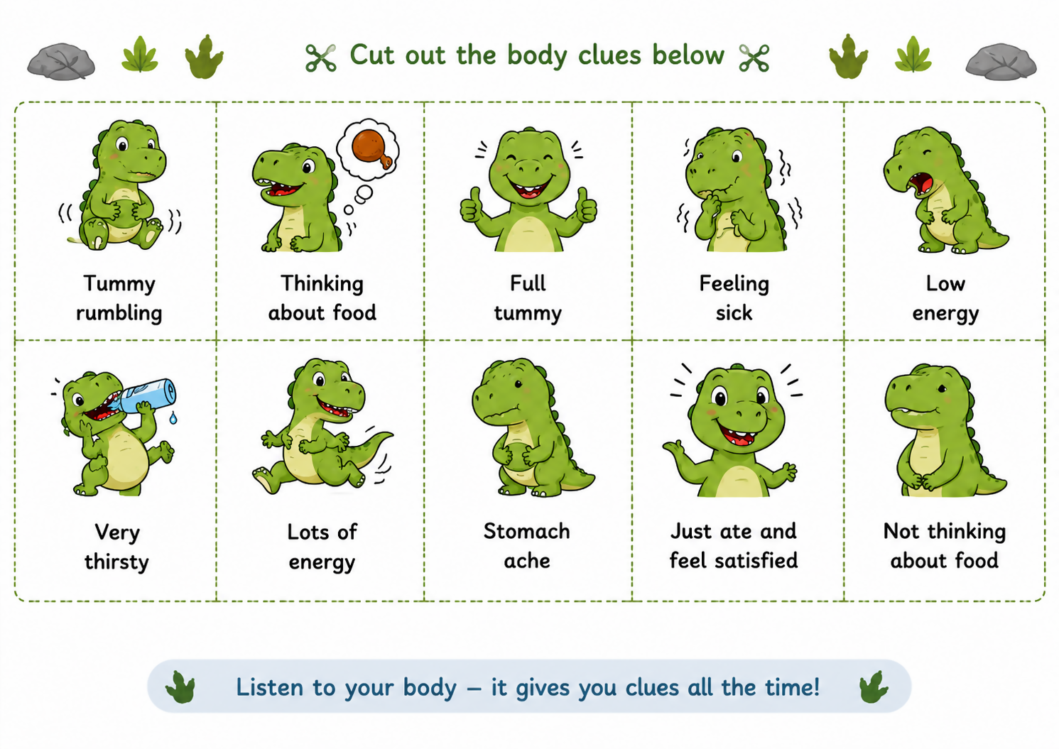 OT Designed - Dinosaur Interoception Hunger Activity - Cut and Paste (Printable)