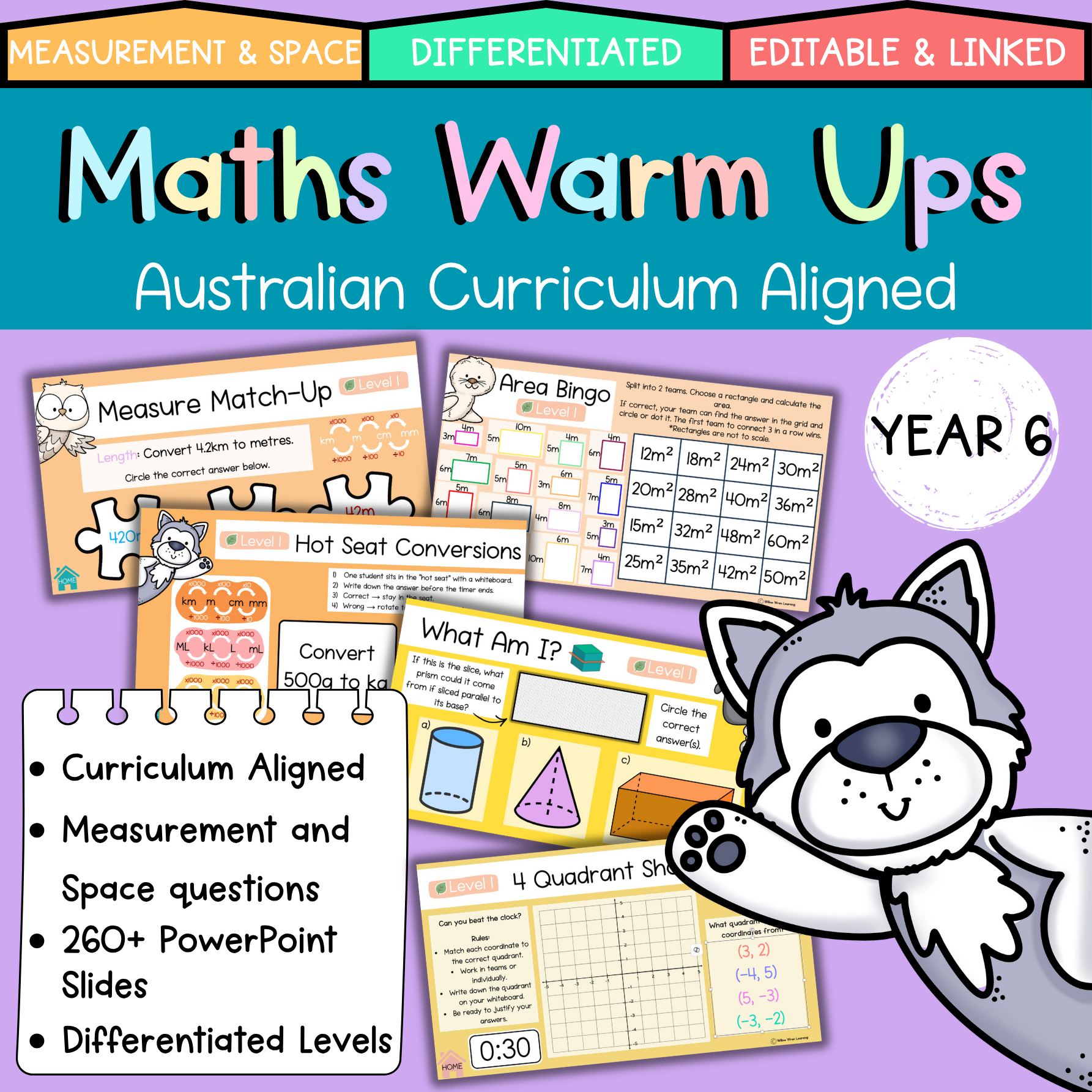 Year 6 Editable Maths Warm Ups I Measurement & Space I Australian Curriculum V9