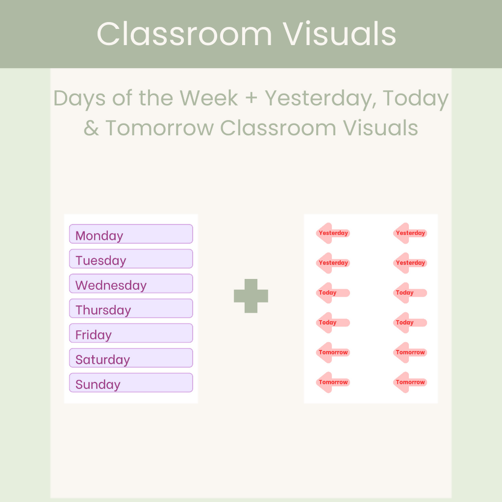 FREEBIE - Days of the Week + Yesterday, Today & Tomorrow Classroom Visuals