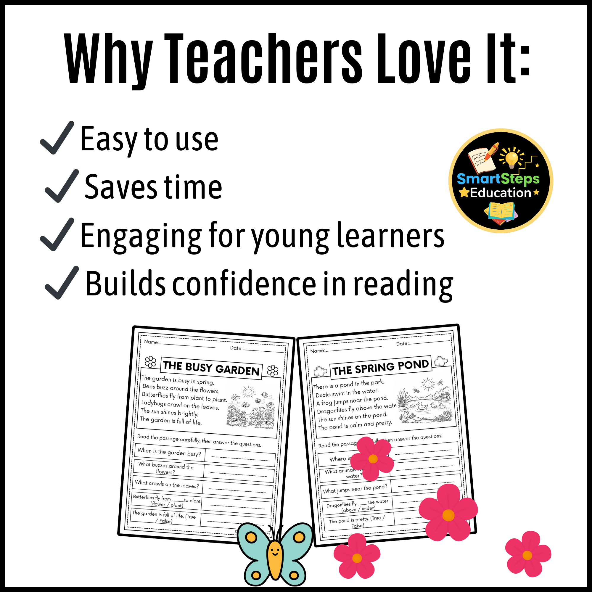 Spring Reading Comprehension Passages | Differentiated Worksheets for Kindergarten & First Grade