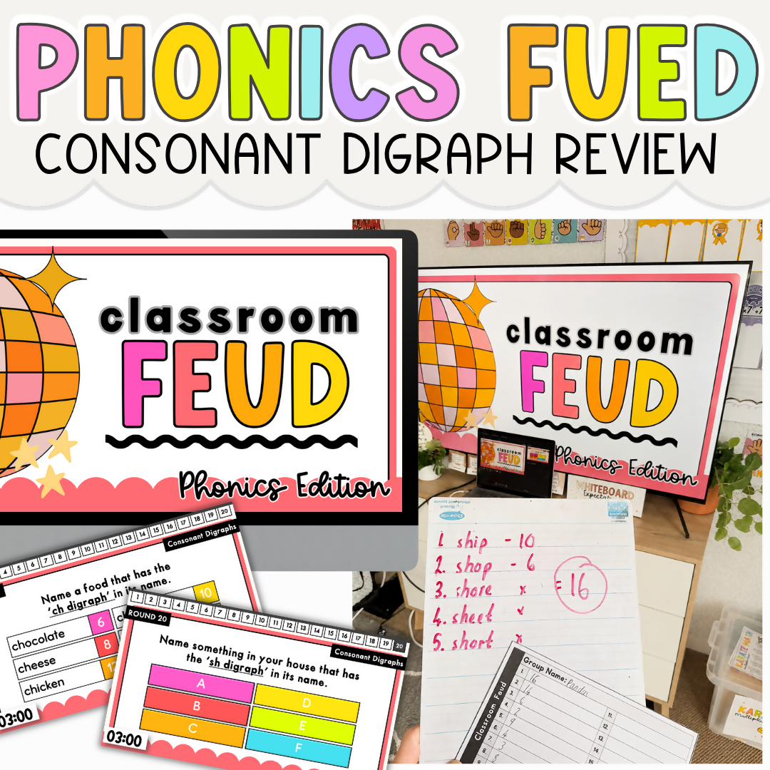 Year 2 and 3 Phonics Spelling Game I Classroom Feud | Family Feud Phonics Game | Consonant Digraph Spelling Review