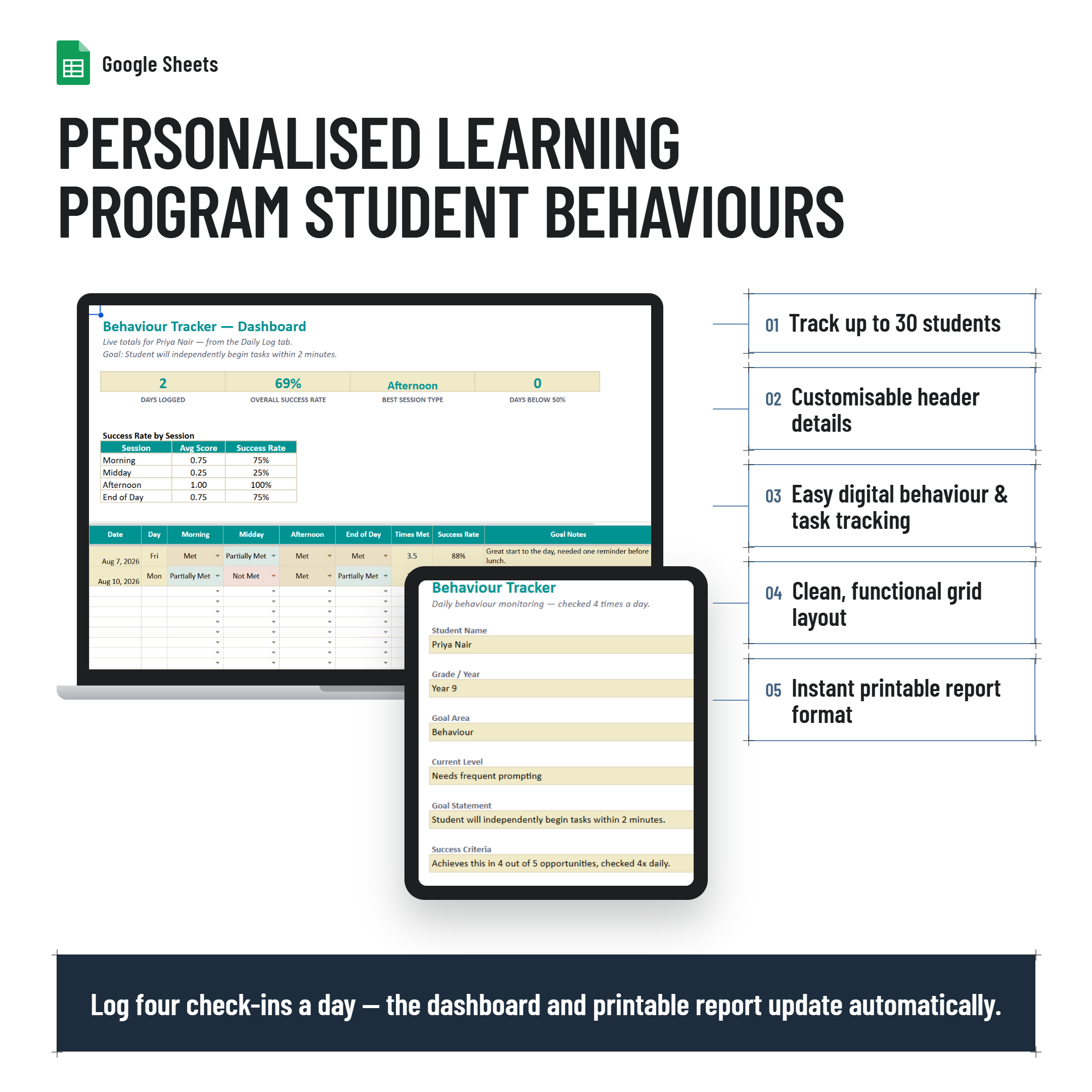 Personalised Learning Planner Goal Tracker, Printable Report and Dashboard| Google Sheets