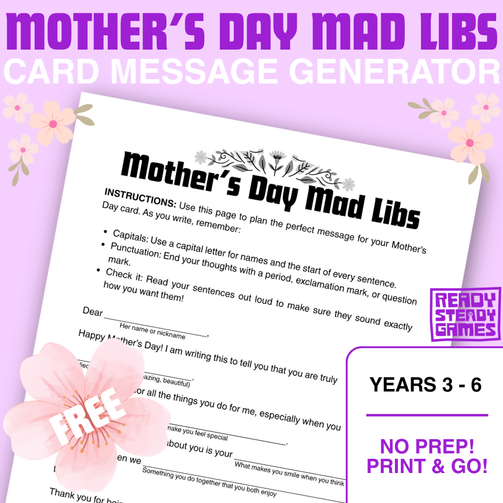 FREE Mother’s Day Card Message Generator | Writing Prompt Activity Years 3–5