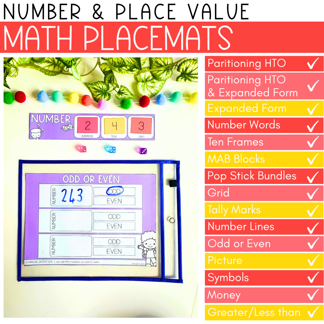 Place Value & Number Placemats I Hundreds, Tens & Ones Charts + Games