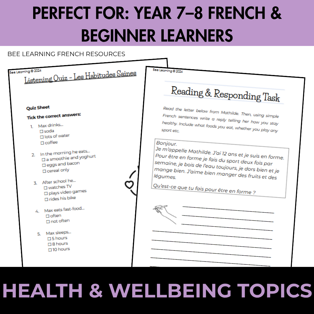 French Body Parts & Healthy Habits Activities | Beginner French Unit | Year 7–8