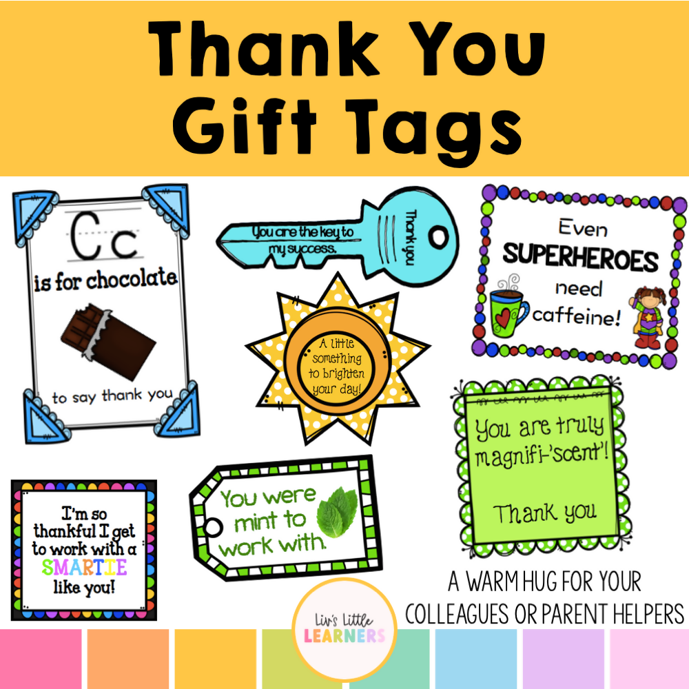 Staff/Colleague/Parent Appreciation Gift Tags (thank you)