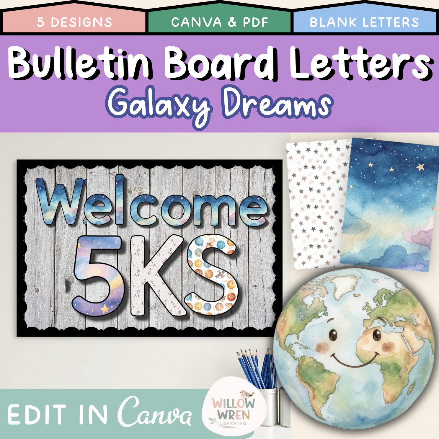 Galaxy Dreams Bulletin Board Letters | Editable Lettering Pack Decor Space