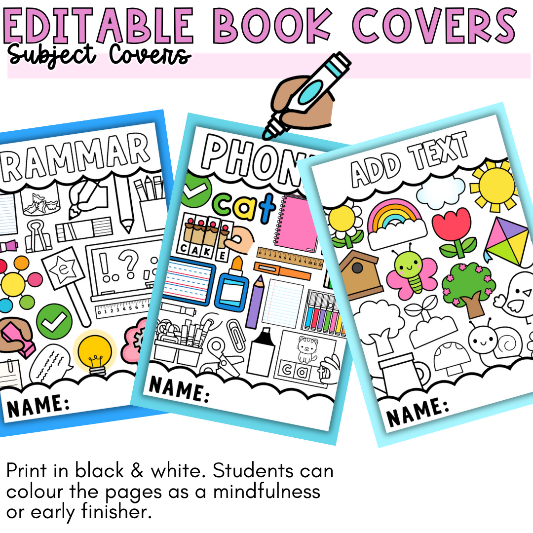 Subject Book Covers & Cover Pages | Back to School Colouring Pages I Editable