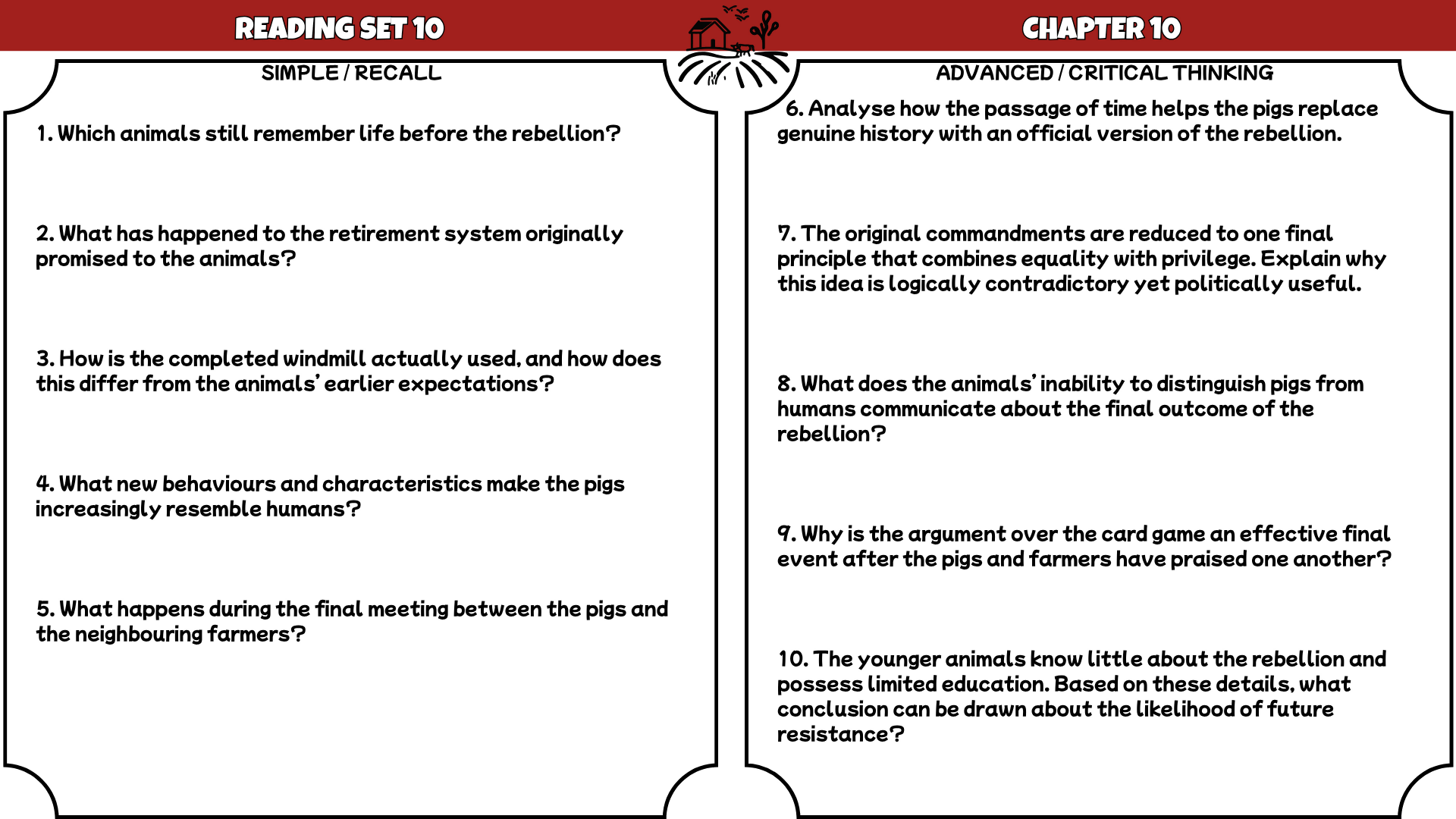Animal Farm Novel Study Reading Comprehension PDF | 100 Questions + Answer Key | Year 8–10