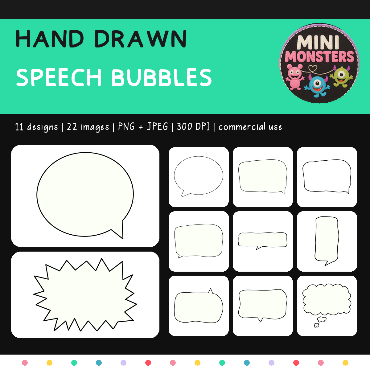 Speech Bubbles Clipart Set 1 | 22 Hand Drawn Images | Transparent PNG and JPEG | Commercial Use