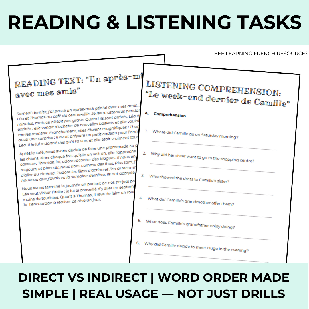 French Pronouns Unit: Direct & Indirect Object Pronouns | Intermediate | Year 9–10