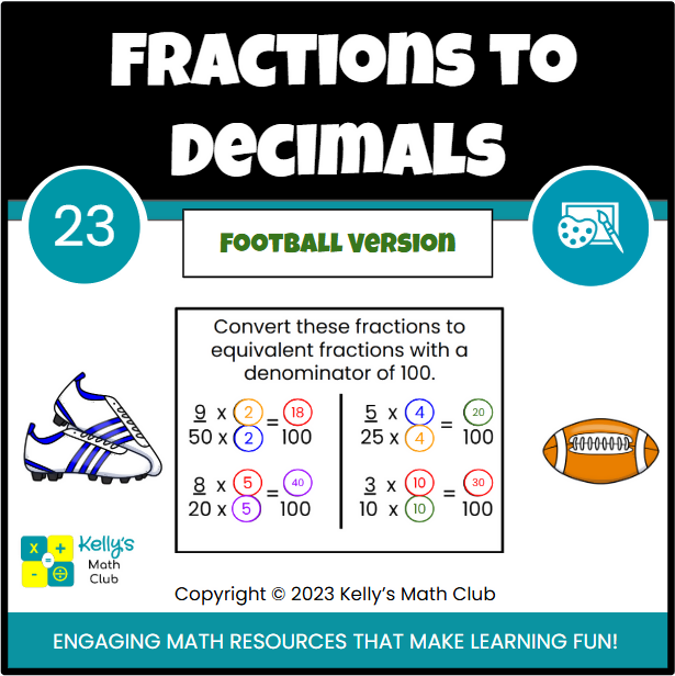 Football-Themed Fractions to Decimals Conversion Lesson/Activity - Google Slides and Power Point