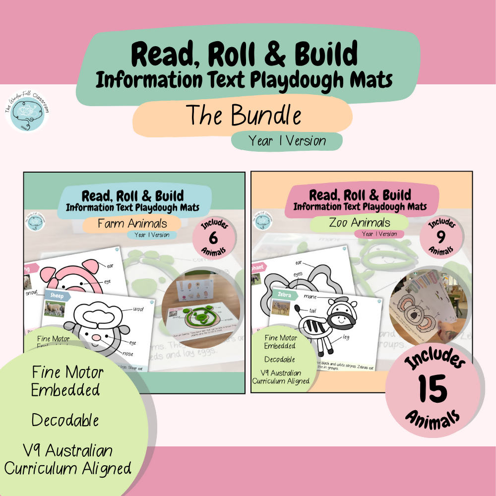 Information Playdough Mats BUNDLE | Year 1 | Farm & Zoo Animals