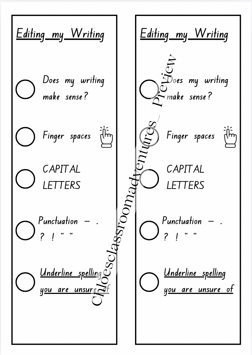 Editing My Writing Checklist | EDITABLE