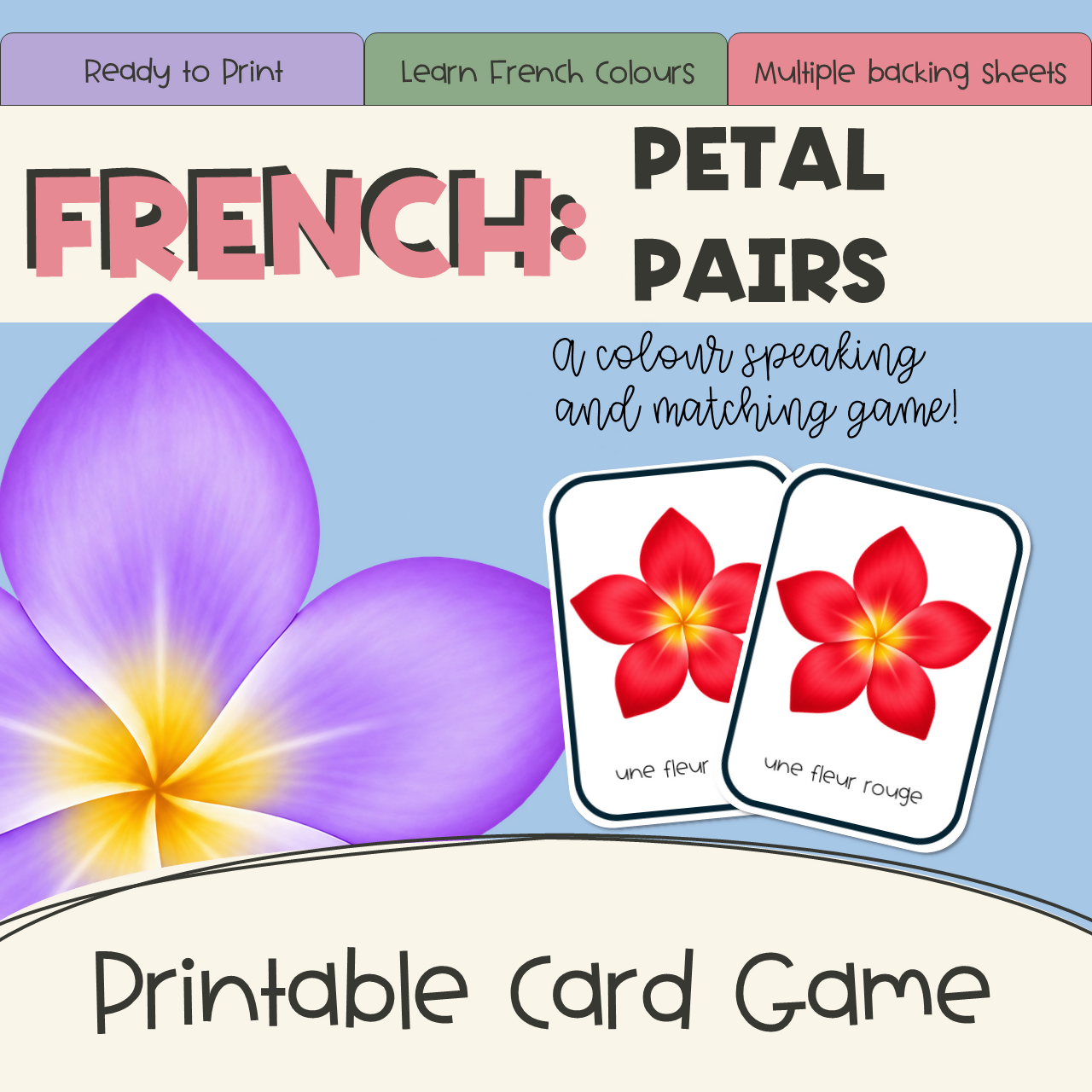 French Colours Card Game | Petal Pairs | Speaking & Matching Activity