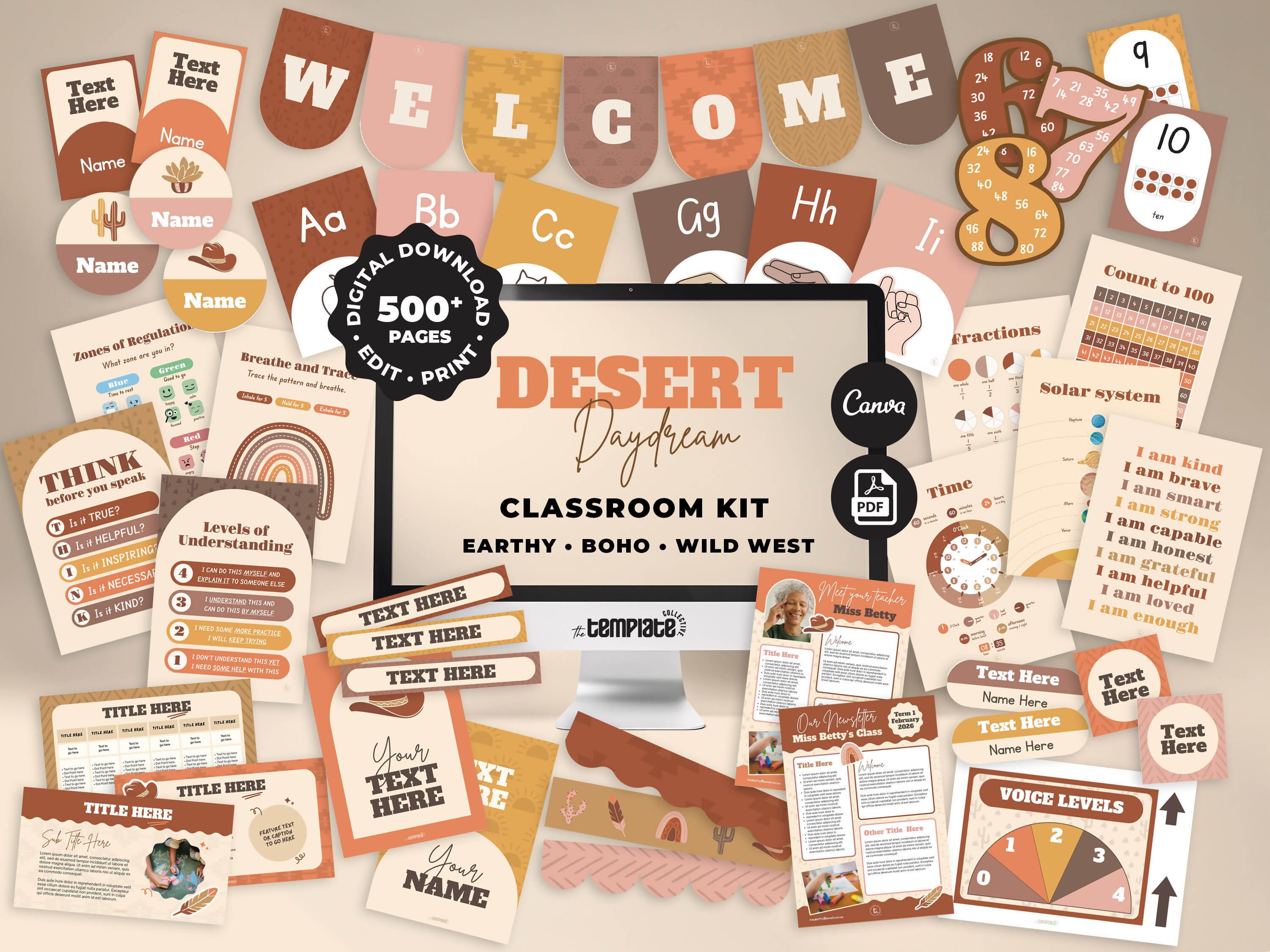 Desert Daydream Classroom Decor Bundle • Earthy Western Boho Classroom Theme • Bulletin Board Decor • Teacher Resources • Editable & Printable
