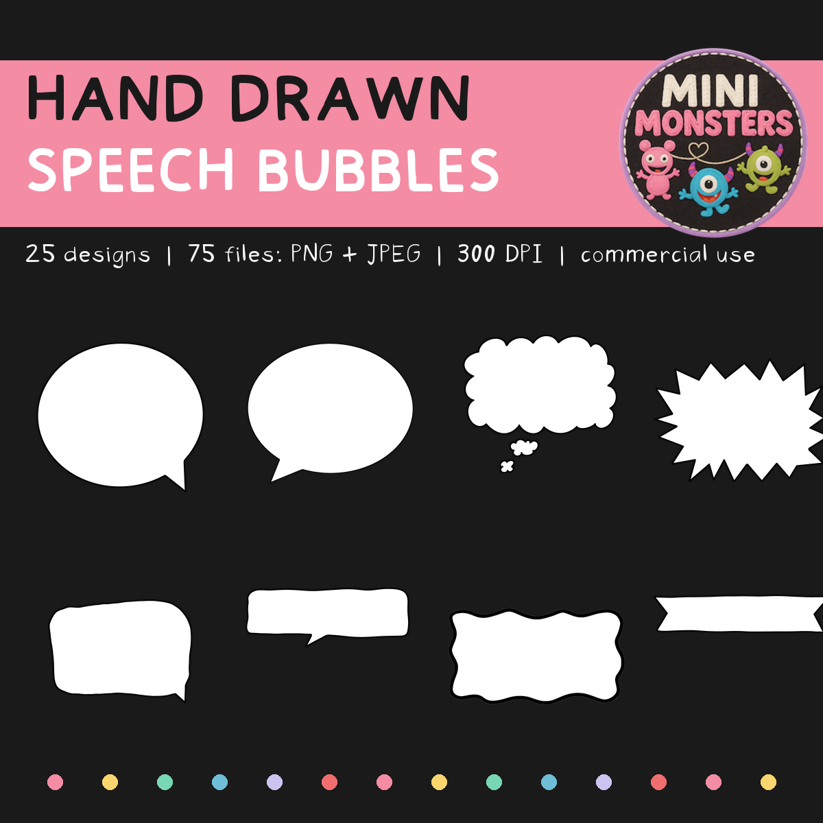 Speech Bubbles Clipart Set 1 | 25 Designs 75 Files | Thought Clouds Banners and Frames | PNG and JPEG | Hand Drawn | Commercial Use