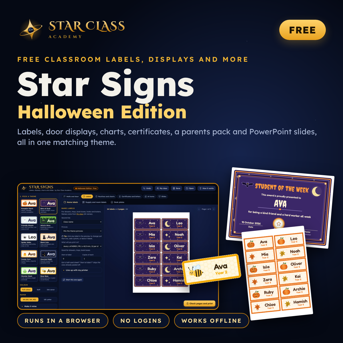 Halloween Classroom Decor | Editable Name Labels, Door Display & More | K-6