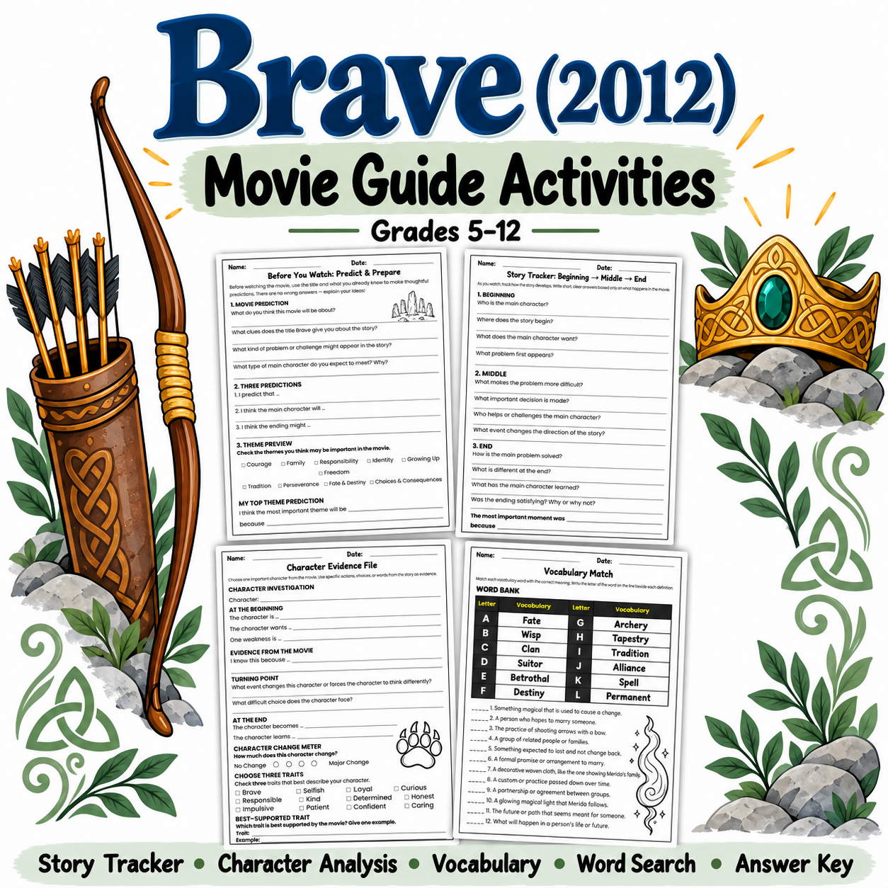 Brave (2012) Movie Study Guide | Comprehension, Analysis & Vocabulary