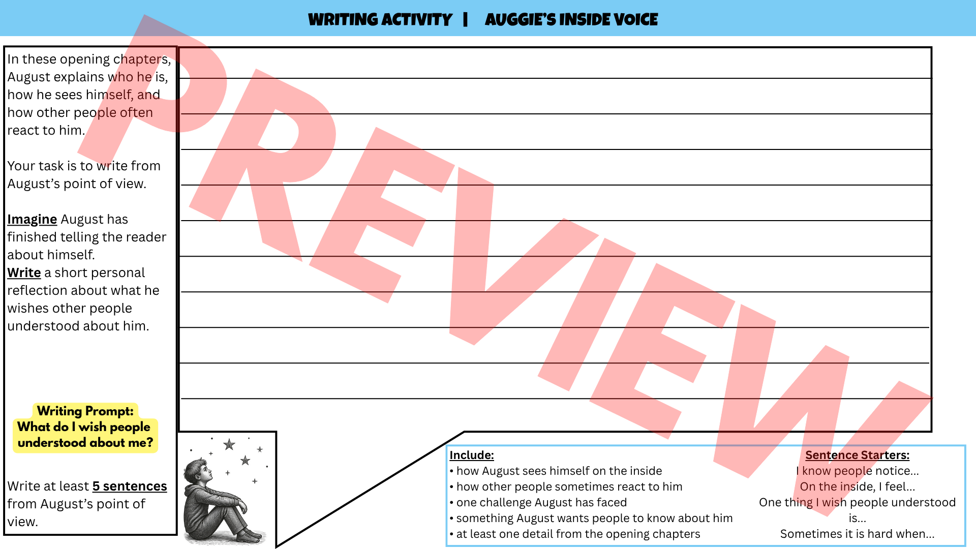 Wonder No-Prep Sub Plan | Novel Study Literacy Lesson | Years 4–6 PDF