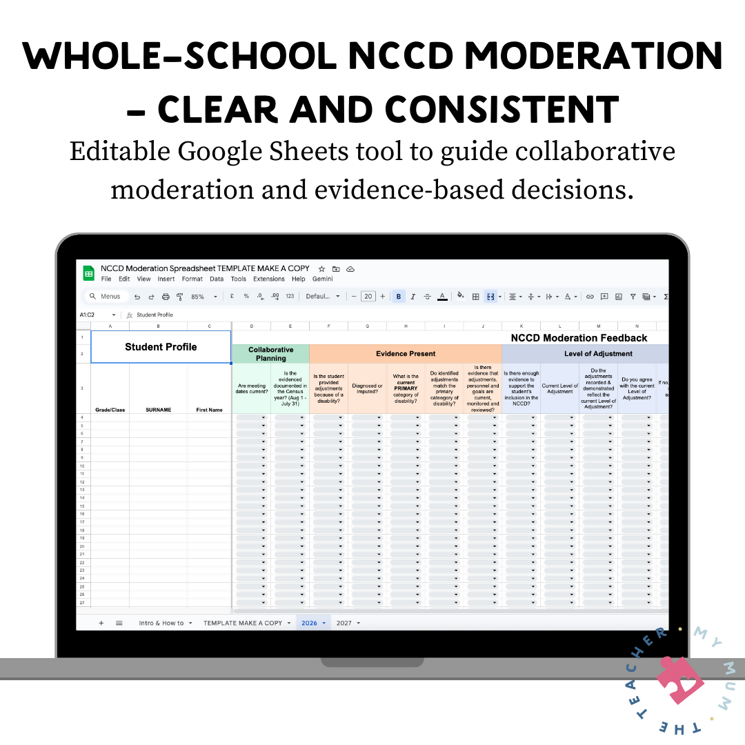 NCCD Moderation Spreadsheet - Editable Google Sheets Template