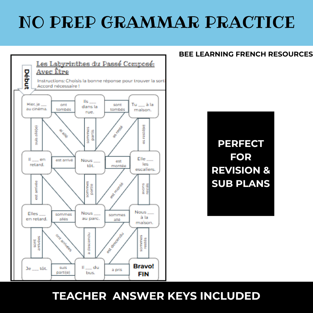 French Passé Composé Mazes | Avoir, Être & Reflexive Verbs