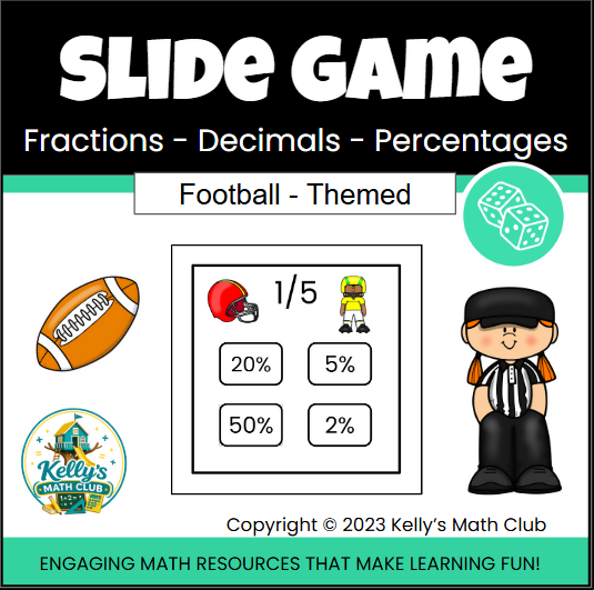 Football-Themed Fractions/Decimals/Percentages Conversion Slide Game - Power Point & Google Slides