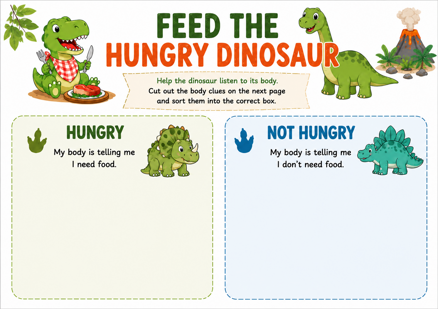 OT Designed - Dinosaur Interoception Hunger Activity - Cut and Paste (Printable)