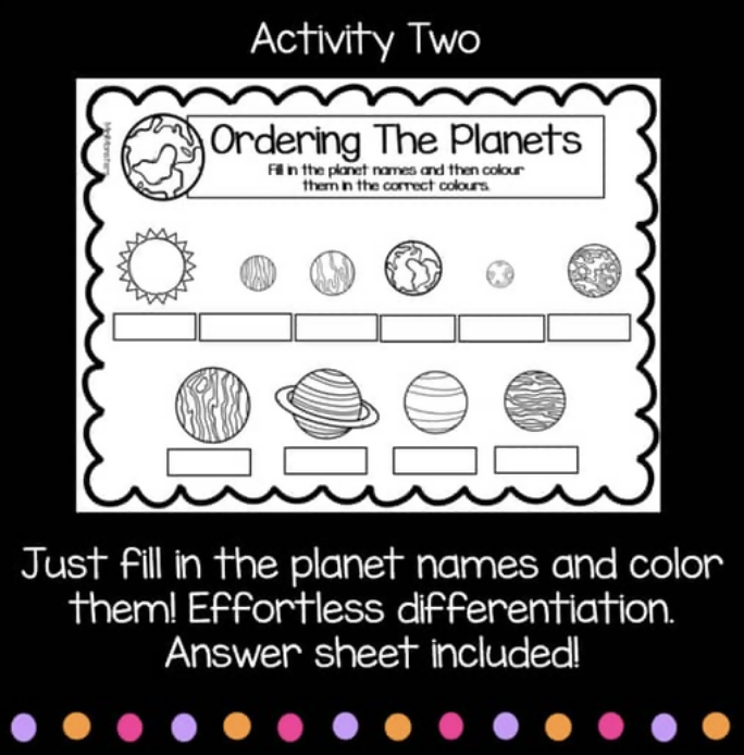 Ordering Planets Worksheets | Year 5 Science | Australian Curriculum