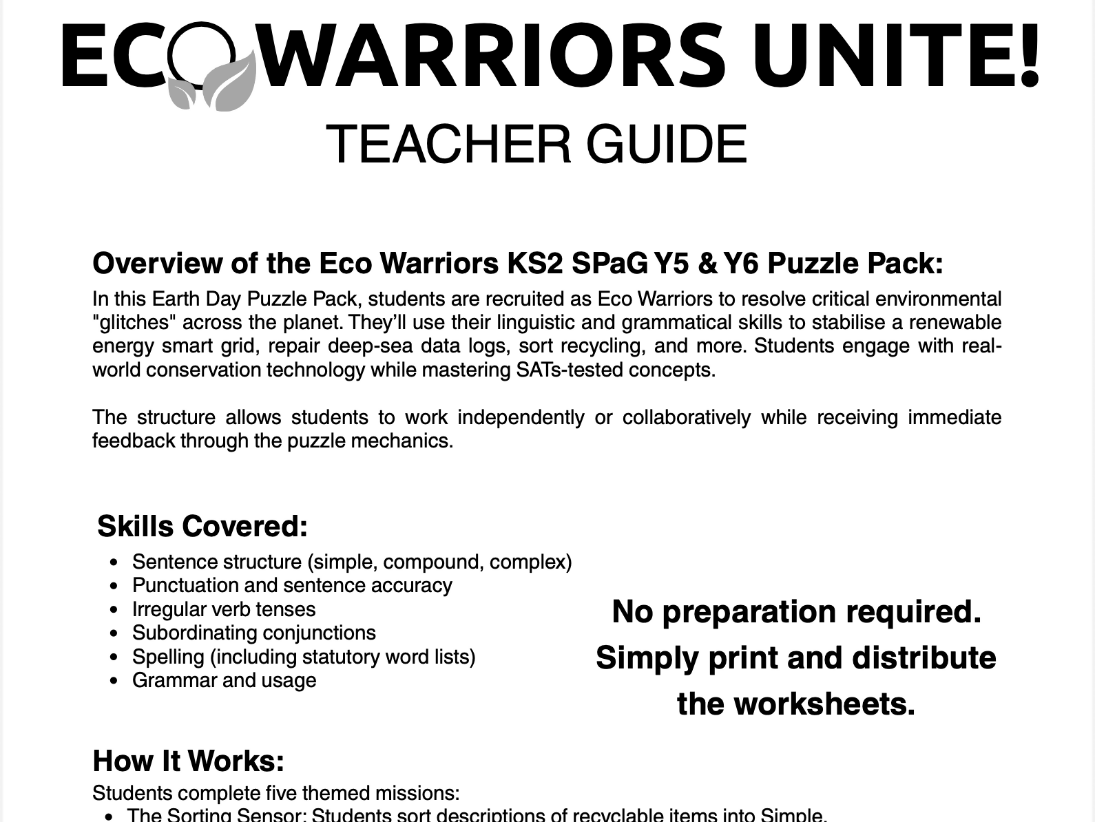 Eco Warrior Grammar Puzzle Pack | English Review Activities & Games | Year 5–6