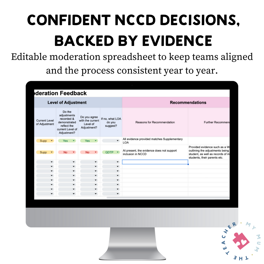 NCCD Moderation Spreadsheet - Editable Google Sheets Template