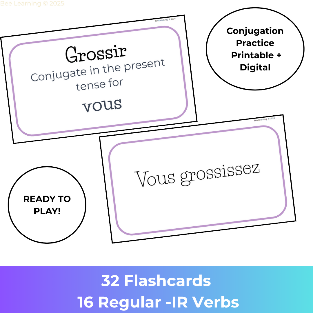 French Regular Verb Flashcards Present Tense: -ER, -IR & -RE