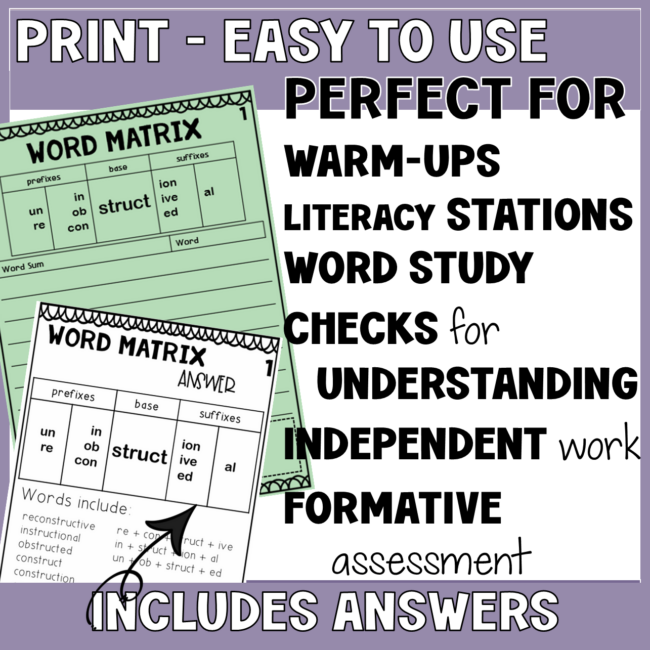 MORPHOLOGY ACTIVITY | WORD MATRIX TASK CARDS | YEARS 4 - 6