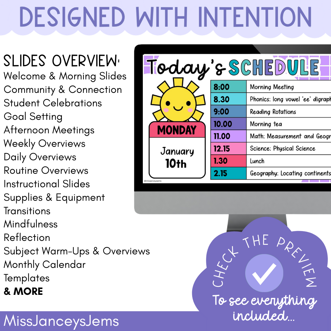 Editable Daily and Morning Slides with Timers I Schedule Classroom Routines